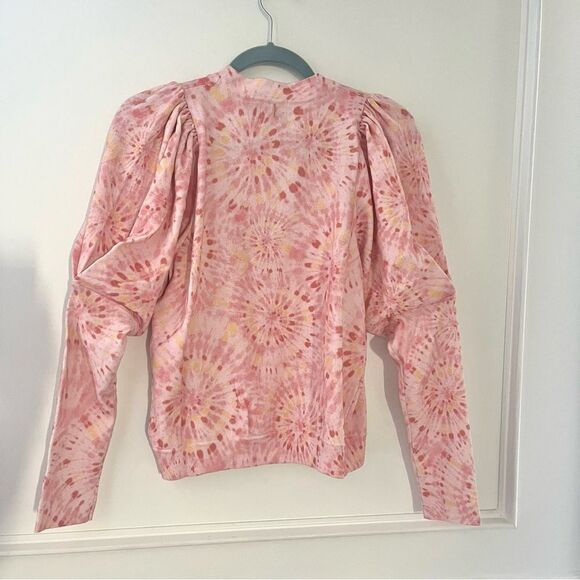 MISA Silk Blend Kali Long Sleeve Puff Shoulder Crewneck Sweater in Pink XS NWT - Picture 9 of 11